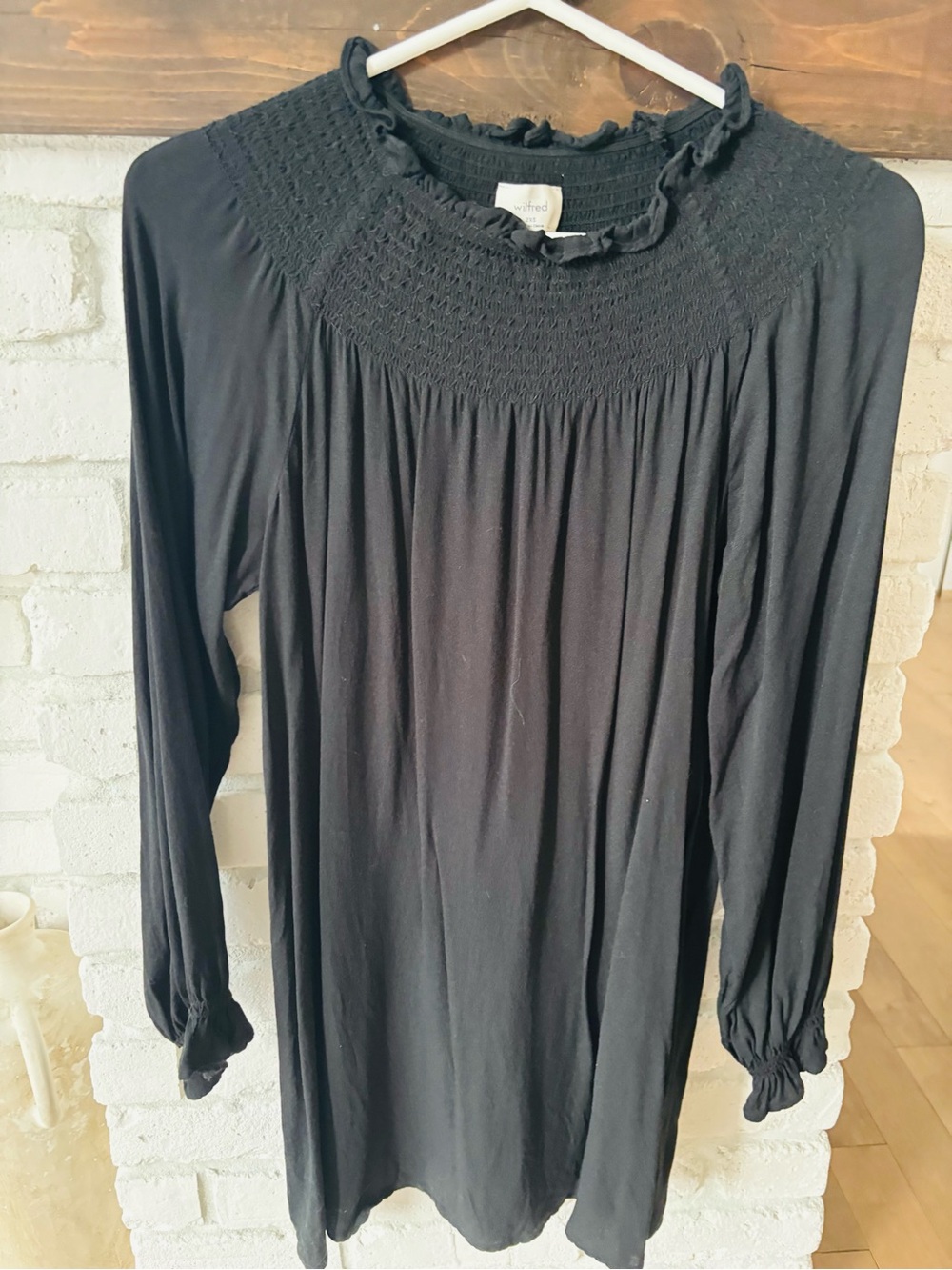 Wilfred Black Smocked Long Sleeve Tunic Dress